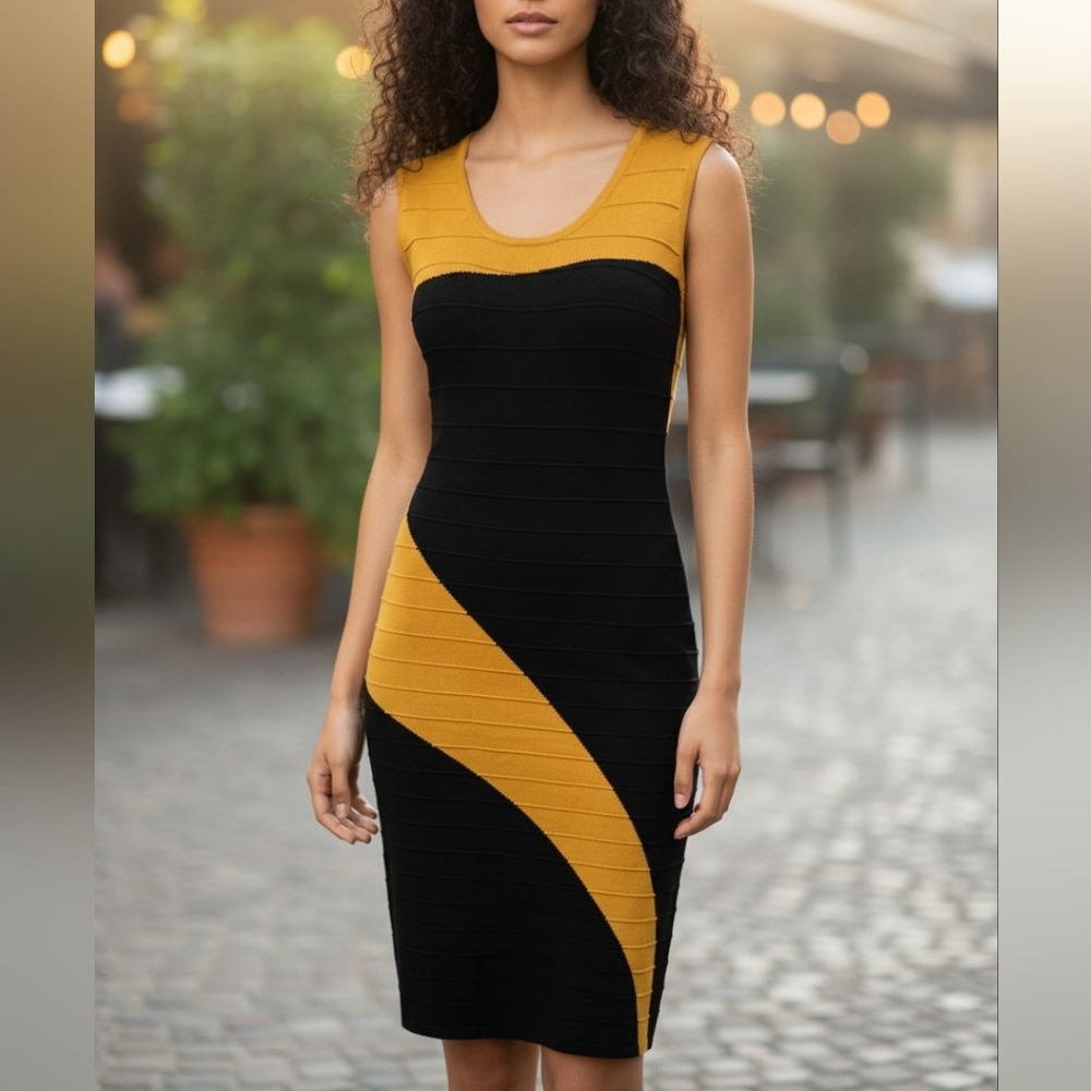 Chic Black and Gold Midi Dress